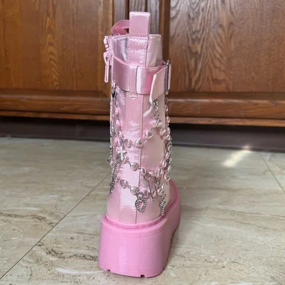 DOLLS KILL SUGAR THRILLZ HOLY REVELATION PINK COMBAT BOOTS
